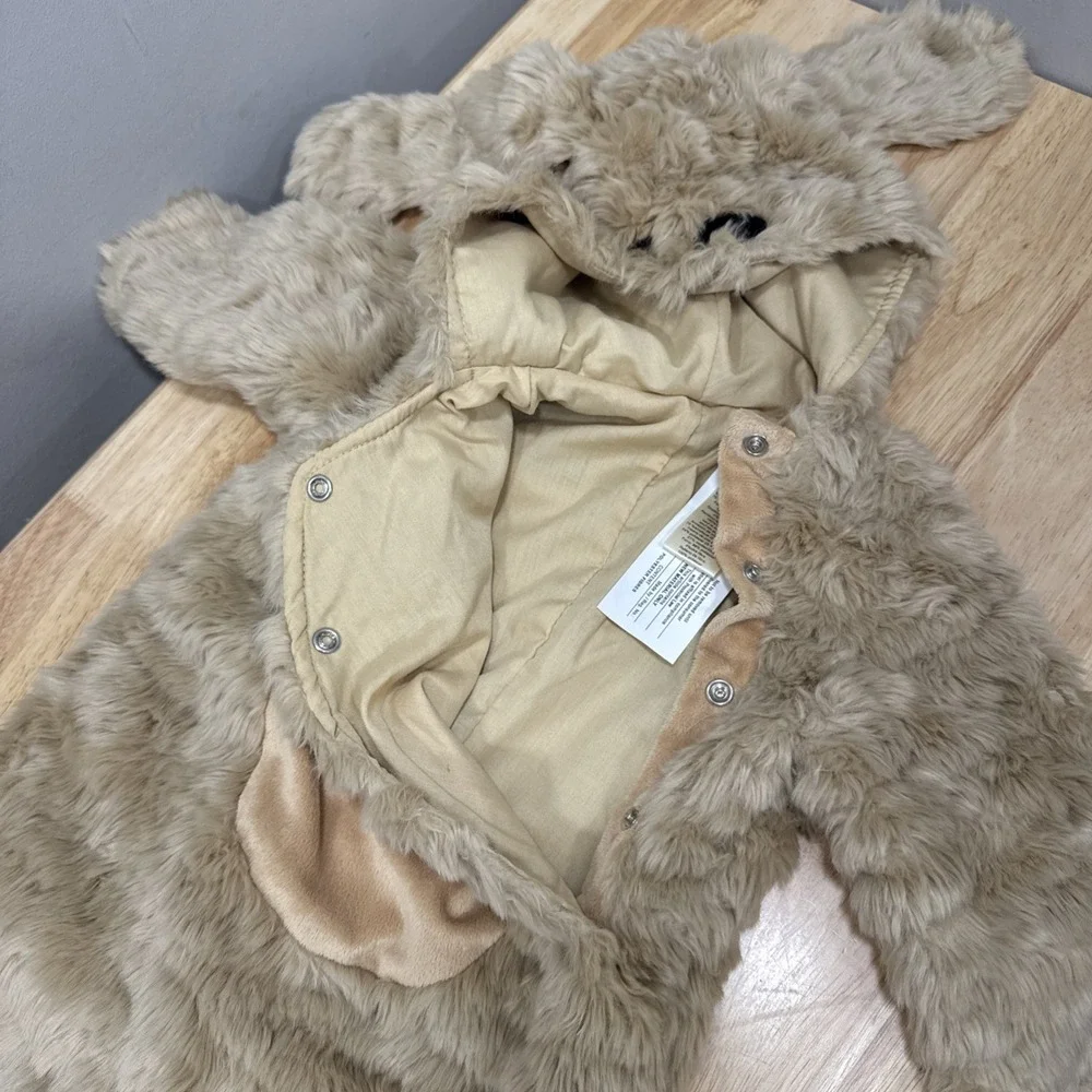 Pottery Barn Kids Puppy Dog Costume‎ Beige Furry Hooded One Piece 6-12 Months